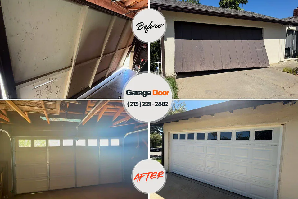 Before and after: garage door repair Brentwood, CA